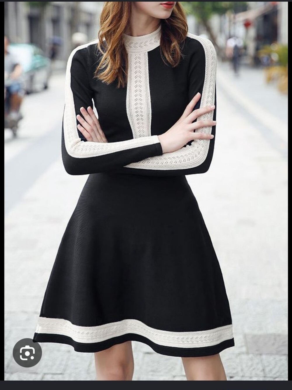NWT Sandro Fadan Contrast-Trim Knitted Dress in Noir/Cream